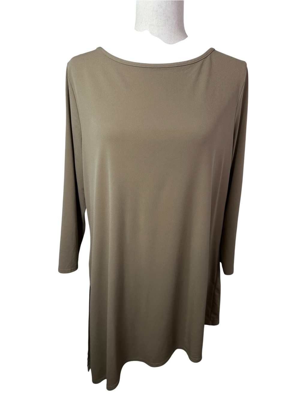Susan Graver Taupe Brown 3/4 Sleeve Hi Low Tunic Top Size L